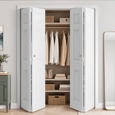 Porte pliante en bois manufacturé à double panneau apprêtée avec trousse de quincaillerie