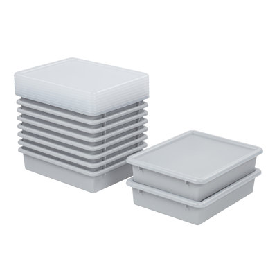 ECR4Kids Letter Size Plastic Tray Organizer with Lids, Small, Storage Bins, 10-Piece