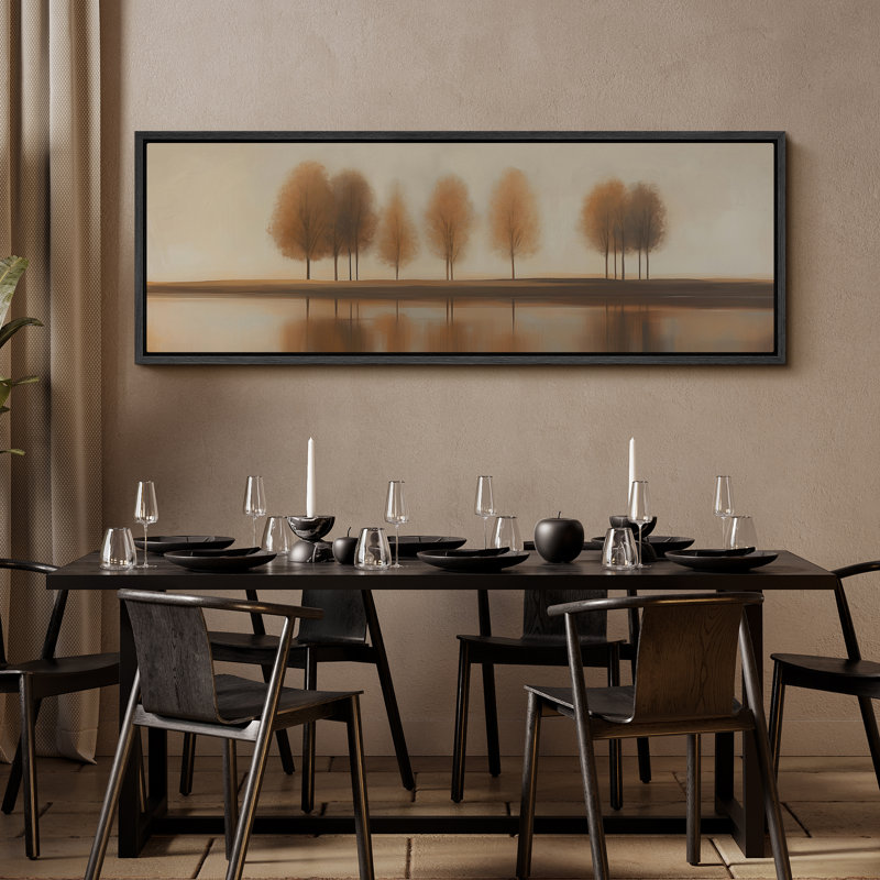 «Golden Autumn Tree Reflection», art mural paysage chaleureux, Noir, H 30 po x l 60 po
