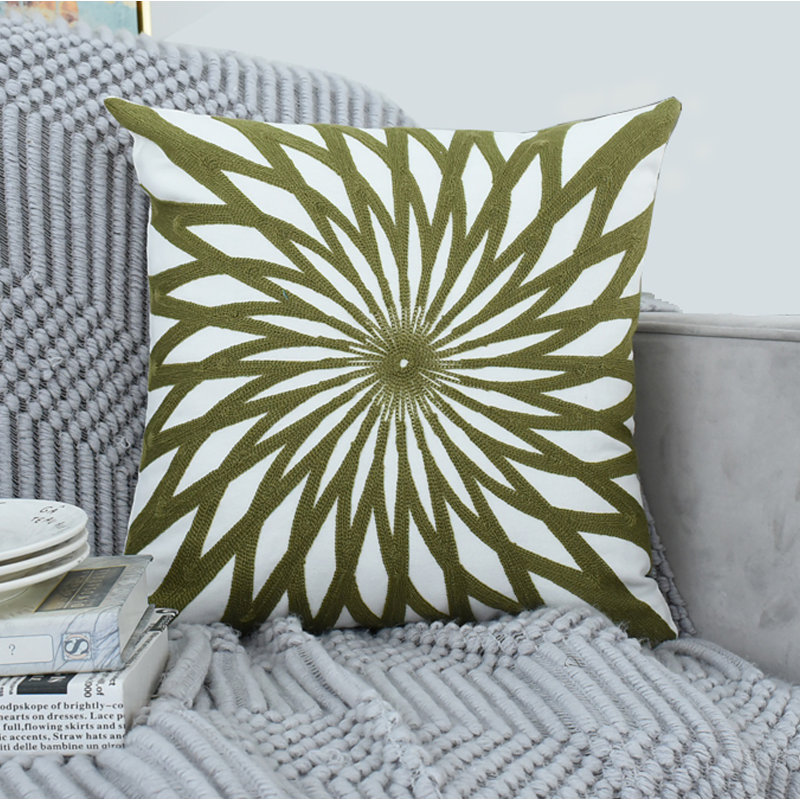Green Embroidered Floral Pattern Pillow Covers
