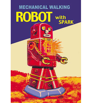 " Mechanical Walking Red Robot With Spark "