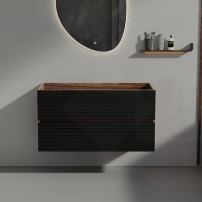 Walnut Bathroom Vanity With Soft Black Drawers, Wall-Mounted Floating Cabinet For Modern And Stylish Bathrooms