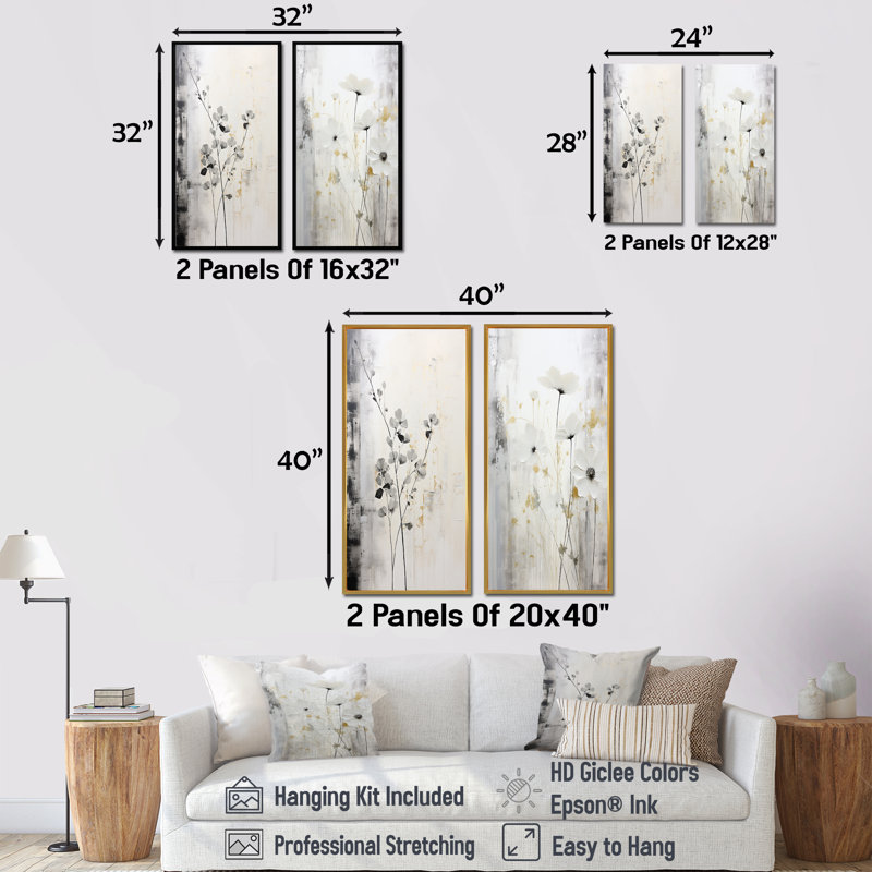 Ensemble de salon gris et blanc Herbal Minimal Harmony - Herbs Wall Art, Cadre noir, H 40 po x l 41 po
