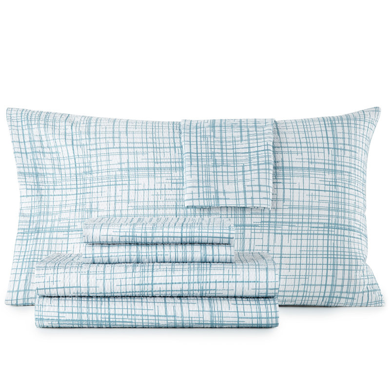 Ensemble de draps Seersucker, Grand + 4 taies d'oreiller, Hachuré