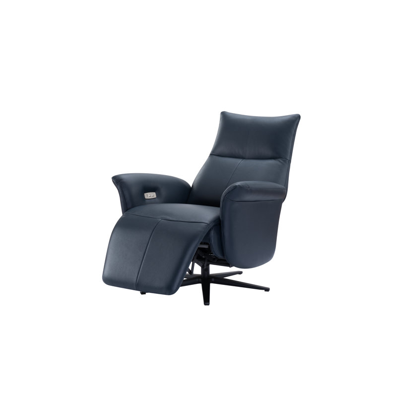 Fauteuil inclinable électrique pivotant en cuir Jernorris, Bleu marine