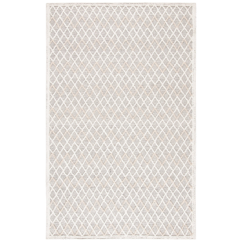 Tapis ivoire touffeté à la main à motif géométrique Giraldo, Rectangle 4 pi x 6 pi