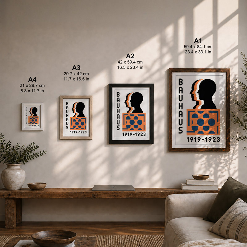 Bauhaus Composition Geometric - Framed Print, Black, A4 - 29.7 x 21.0 cm