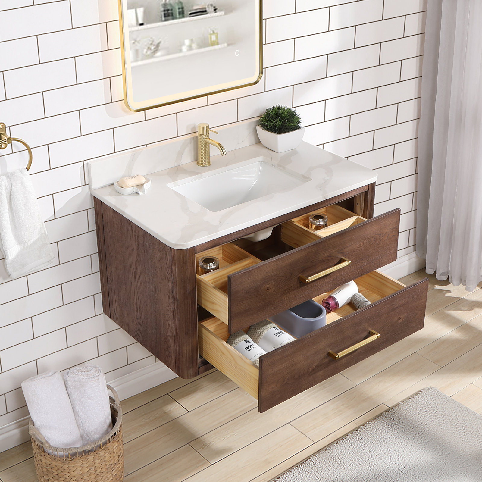Cristo 36'' Single Bathroom Vanity, Dark Brown Oak