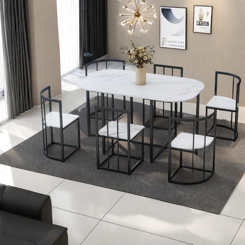 Ensembles de table de salle à manger modernes et peu encombrants avec faux marbre, panneau de fibres à densité moyenne et fer pour les petites cuisines