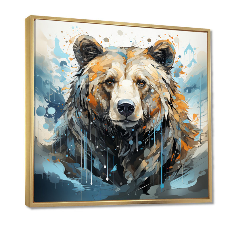 Représentation abstraite d'un mouvement d'ours sur toile, Cadre flottant doré, 44" H x 44" W