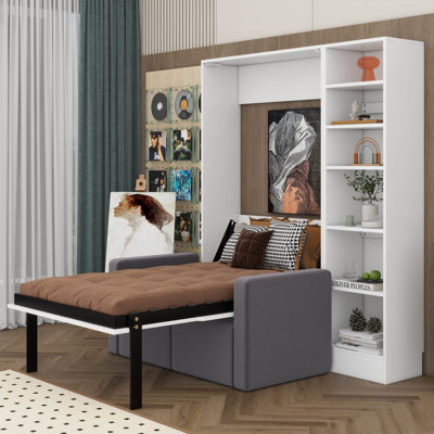 Lit escamotable avec canapé et tablettes Mironda