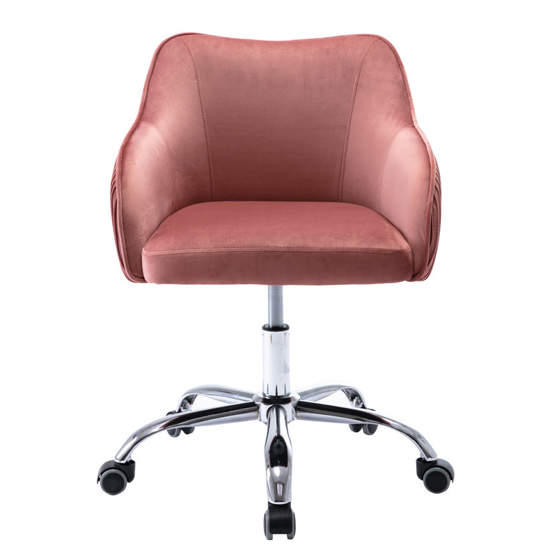 Kinzie Epinine Velvet Upholstered Swivel & Adjustable-Height Task Chair with Chrome Metal Base, Pink 