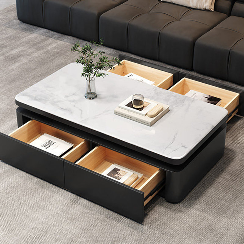Table basse contemporaine avec rangement dissimulé, 17.71" H x 51.18" W x 27.55" D, Black / Cream