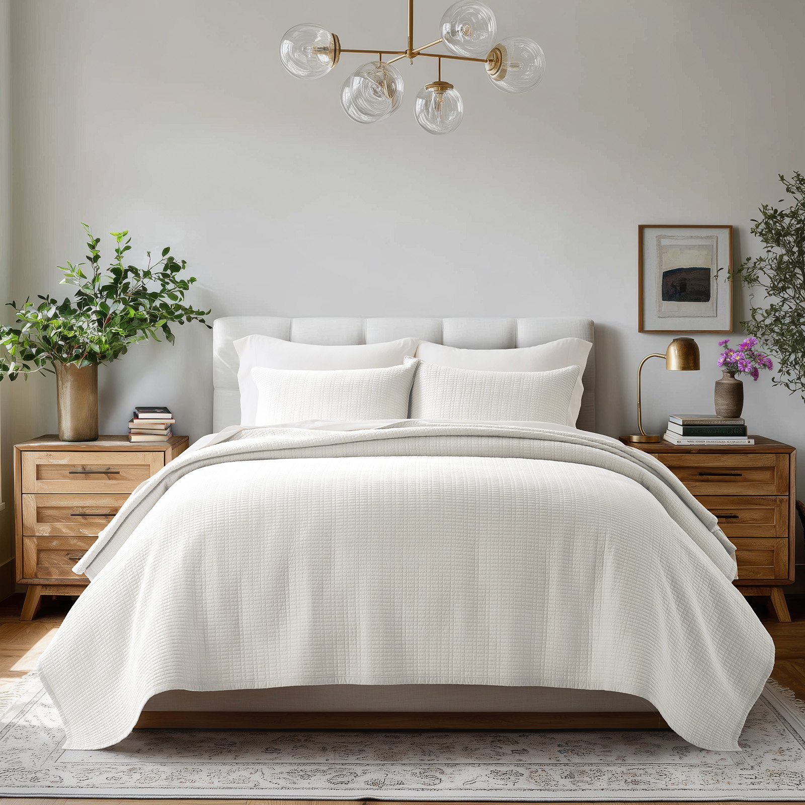 Cotton Quilt Set, Bright White, King Quilt + 2 Shams