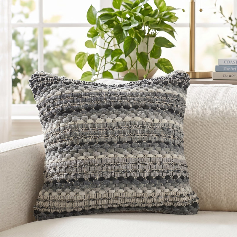 Coussin décoratif rayé en mélange de coton texturé