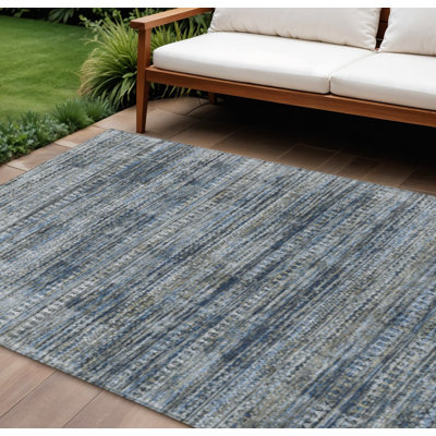 Tapis extérieur lavable rayé bleu et ivoire 10 pi x 14 pi