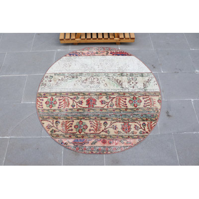 Handmade Vintage Turkish Oushak Rug: Antique Round Small Door Mat for Entryway 6B0FCFC4C0A349CEBF4ABBE14F20DF61