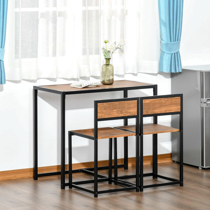 2 Dining Table In Industrial Style - Top With Steel Legs Comfortable Chairs Ideal For Small Spaces Easy To Assemble And Clean Two Compact Leg Seating Areas Stains Handle