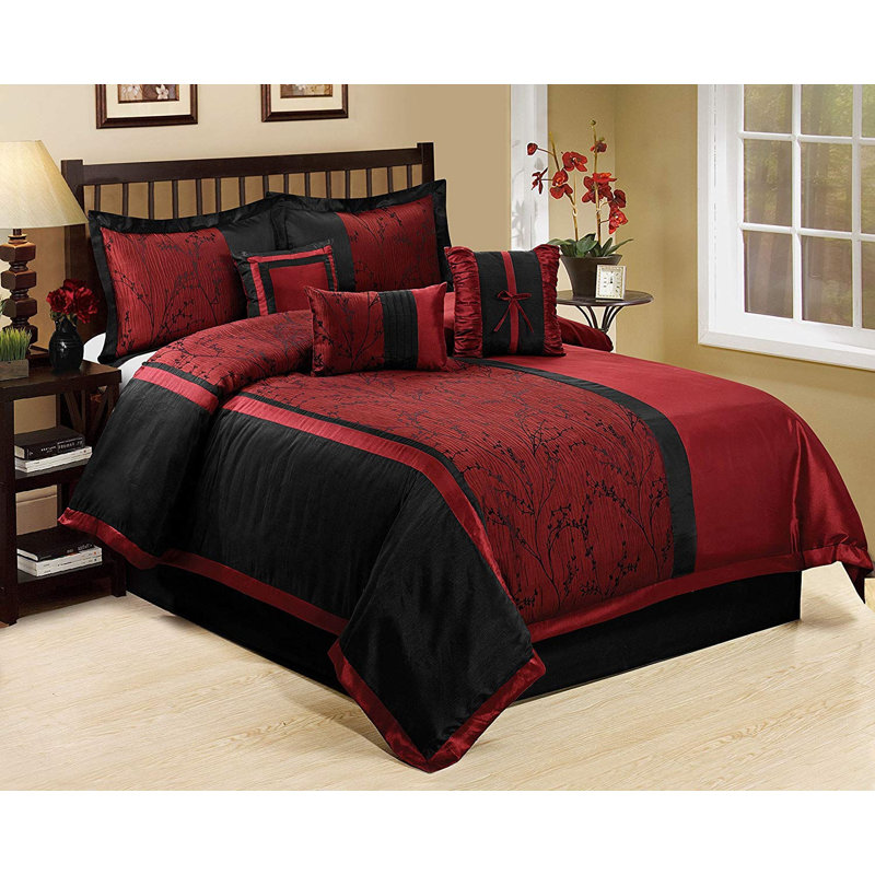 Dolmen Traditional Polyester Floral Comforter, Queen Comforter + 6 Additional Pieces, Burgundy