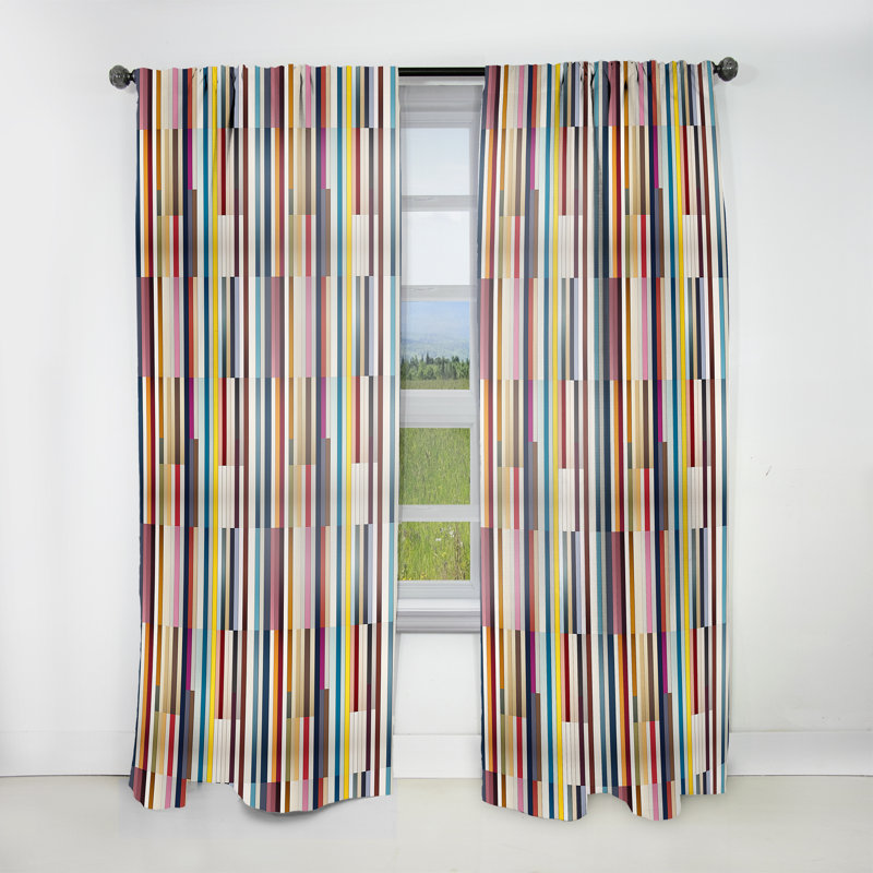 Motif rayé multicolore élégant - Rideau rayé - Rideau rayé obscurcissant - 1 panneau, L 52 po x L 63 po