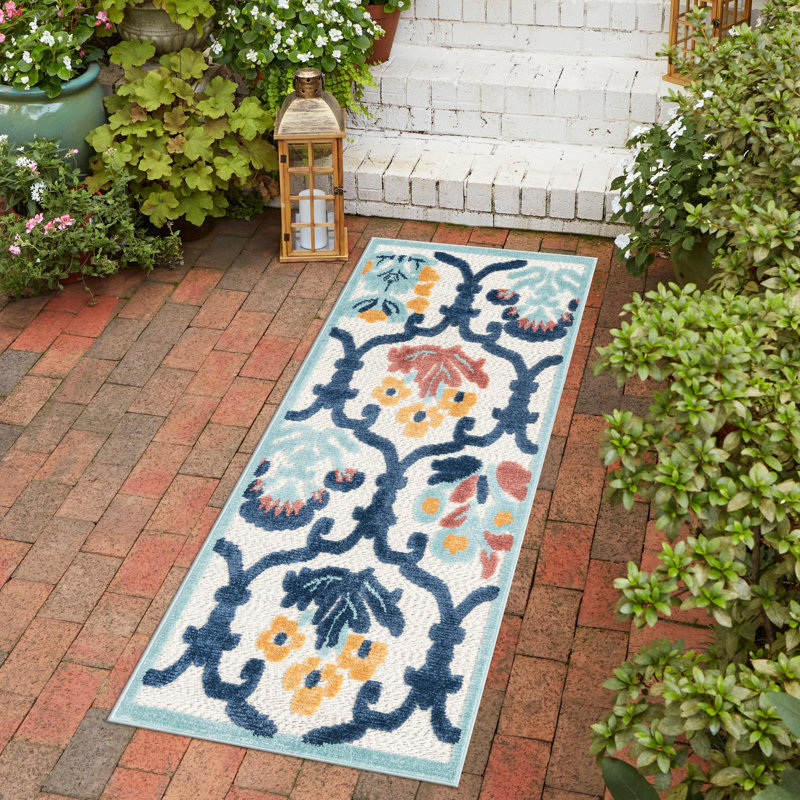 Outdoor Askersund Area Rug Ivory-Navy Blue Color, Runner 2' x 6'
