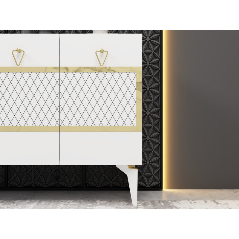 Olivia 79cm Sideboard, White/Gold