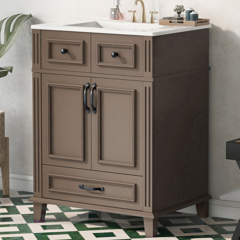 Meuble-lavabo rétro 24 po avec comptoir en céramique, Brun