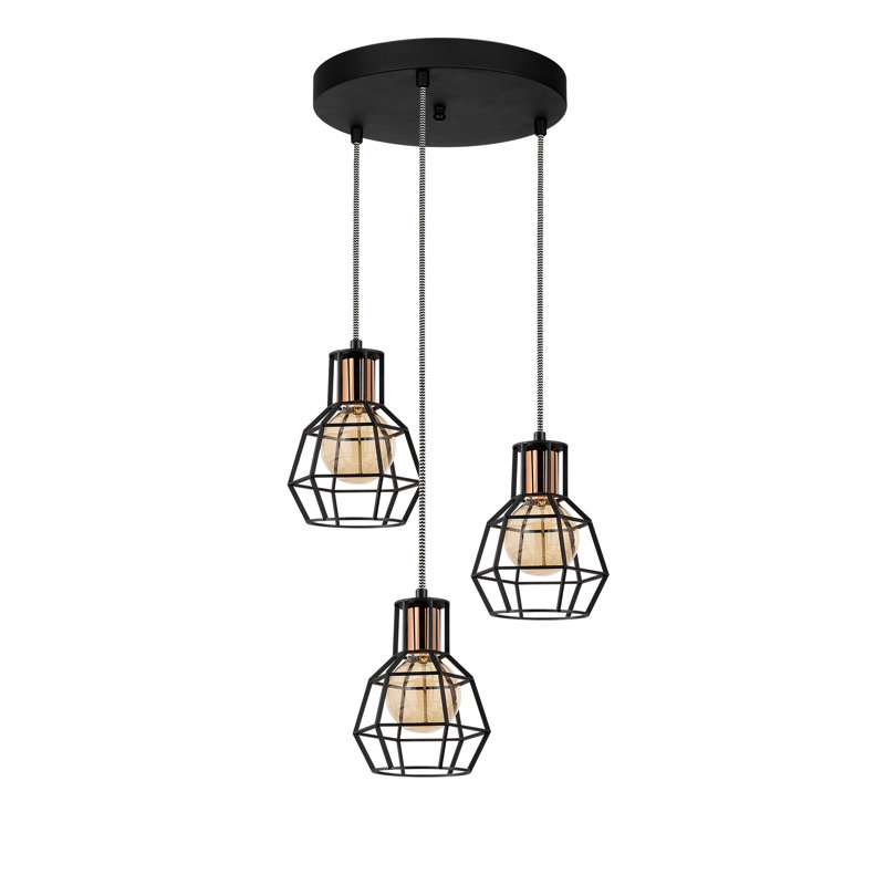 Luminaire suspendu géométrique à 3 lumières Daventry, Noir / argent