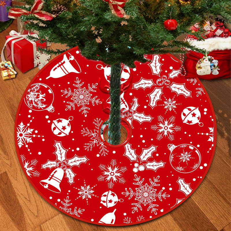 Jupe d'arbre de Noël flocon de neige en tissu doux, housse d'arbre rouge pour décoration des Fêtes, rouge 30 po, C