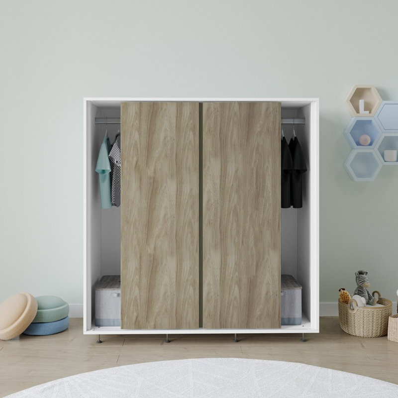 Solid Wood Wardrobe, White/Oak