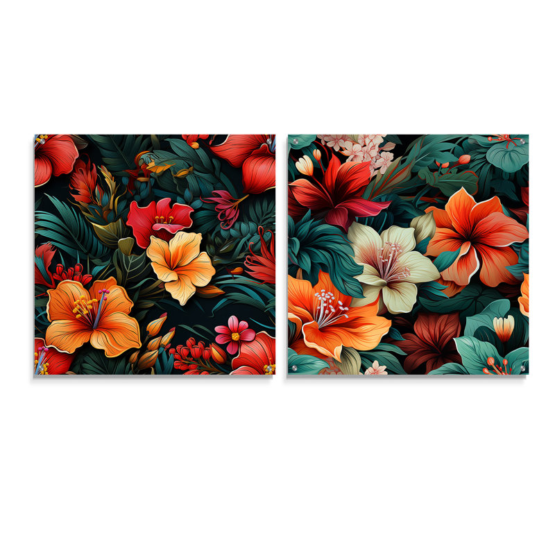 «Tropical Essence», ensemble de 2 art mural acrylique sur verre, H 36 po x l 73 po