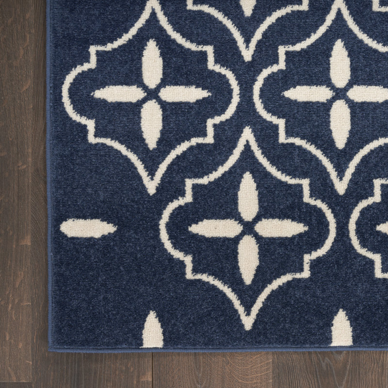 Tapis intérieur / extérieur bleu marine / ivoire Nourison Essentials, Rectangle 6 pi x 9 pi
