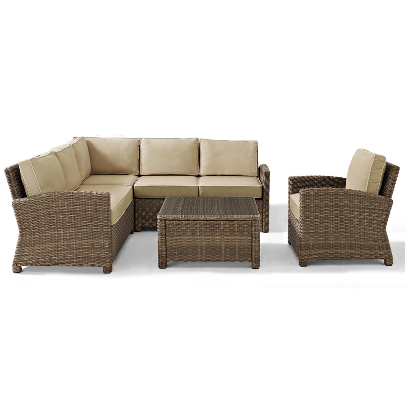 5 - Person Modular Patio Conversation Set with Cushions, Sand, Brown