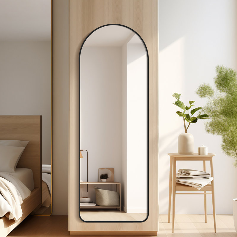 Arched Black Aluminum Full Length Mirror with Stand