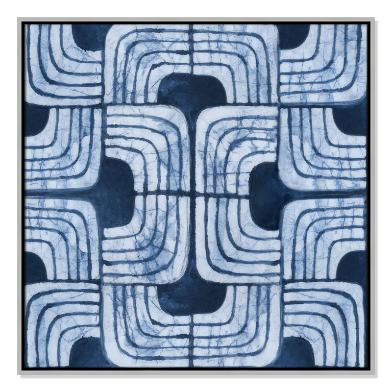 Imprimé Batik III bleu par Emma Peal, Argent, H 31,5 po x l 31,5 po