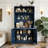 69''H Buffet with Hutch and Foldable Workstation, Multifunctional Storage Cabinet Cupboard with Adjustable Shelf and Power Outlet-1238203768