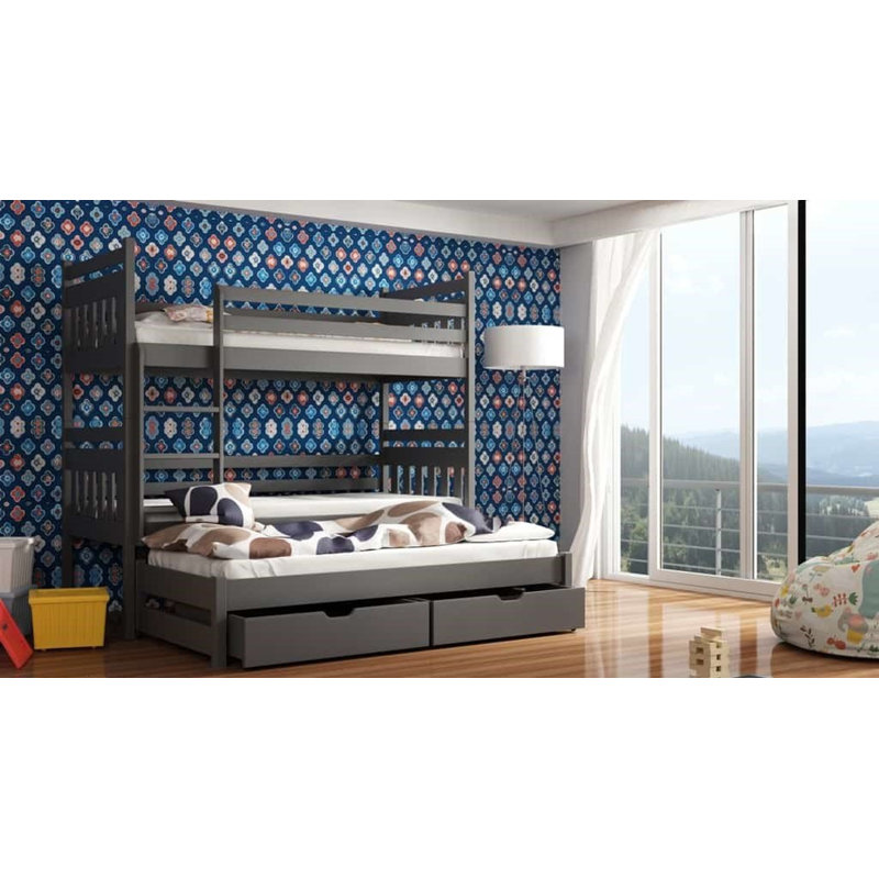 Koenig Single (3') Standard Bunk Bed and Mattress with Trundle, Graphite
