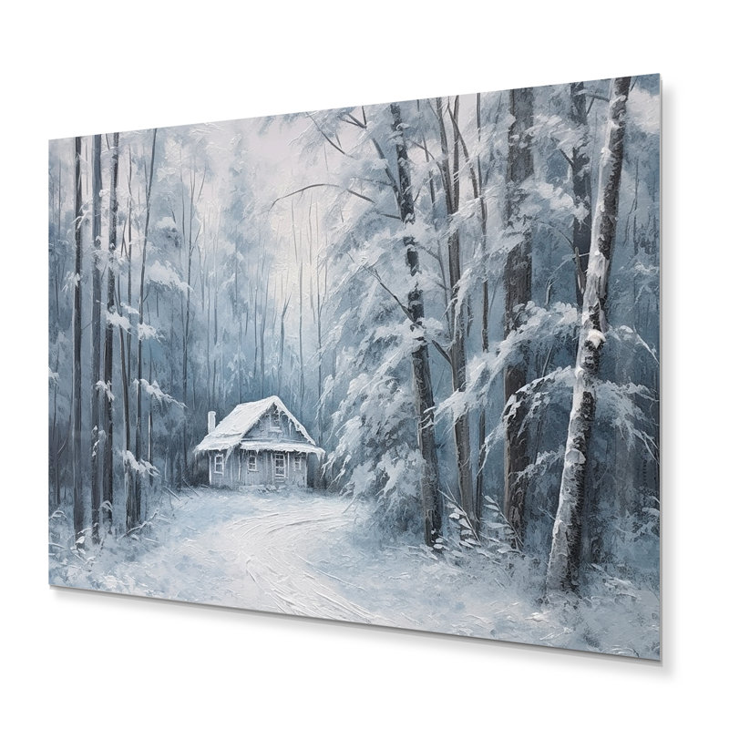 Cozy Snow Cabin I - impression sans cadre sur métal, H 24 po x l 32 po x P 1 po
