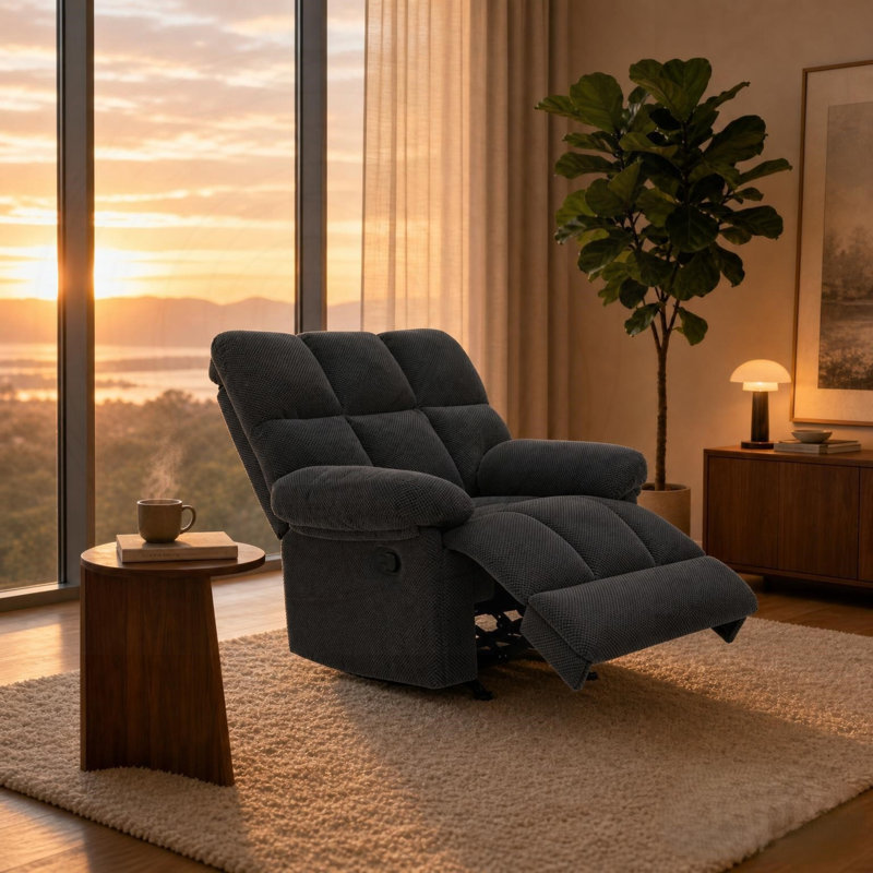 Fauteuil inclinable manuel moderne avec tissu Nubby et confort moelleux, Tissu gris foncé, Gris foncé