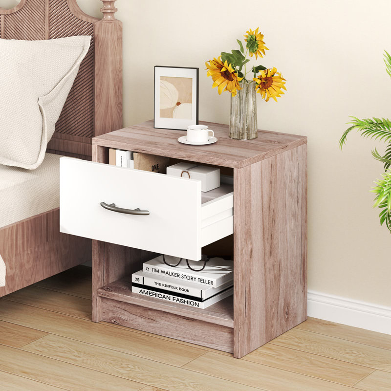 38cm W Particle Board Bedside Table, Brown/White