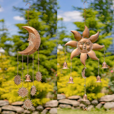 Assorted Hanging Sun & Moon Iron Wind Chimes with Dangling Bells (Set of 2)