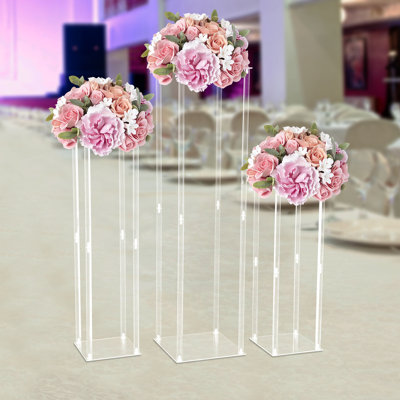 Wedding Flower Stand Set of 3 Clear Rectangular Acrylic Floral Display Rack Detachable Flower Holder Pedestal for Party Banquet & Home Decoration