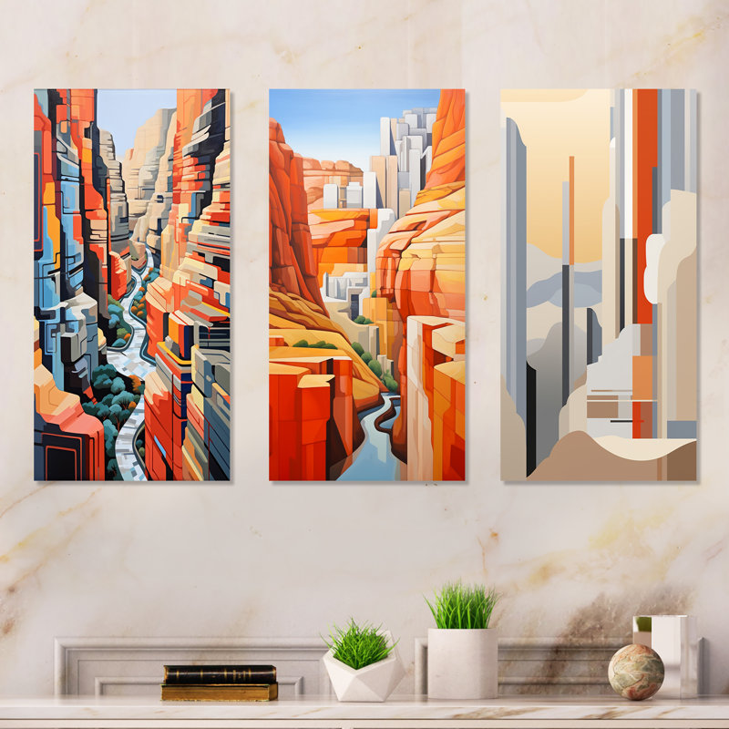 Paysage de canyon inspiré de Stijl, H 28 po x l 36 po, Toile tendue