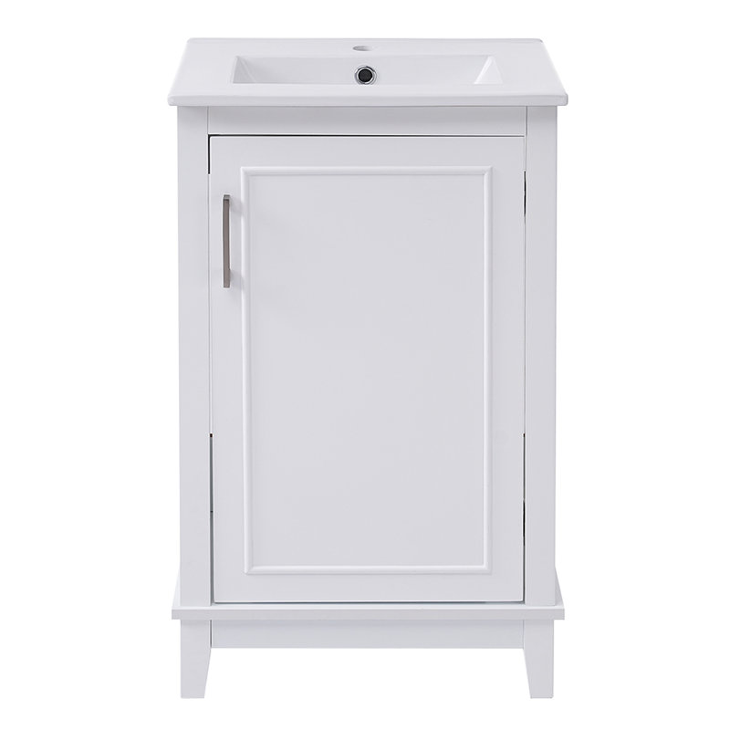 Petit meuble-lavabo moderne avec lavabo en céramique, Blanc