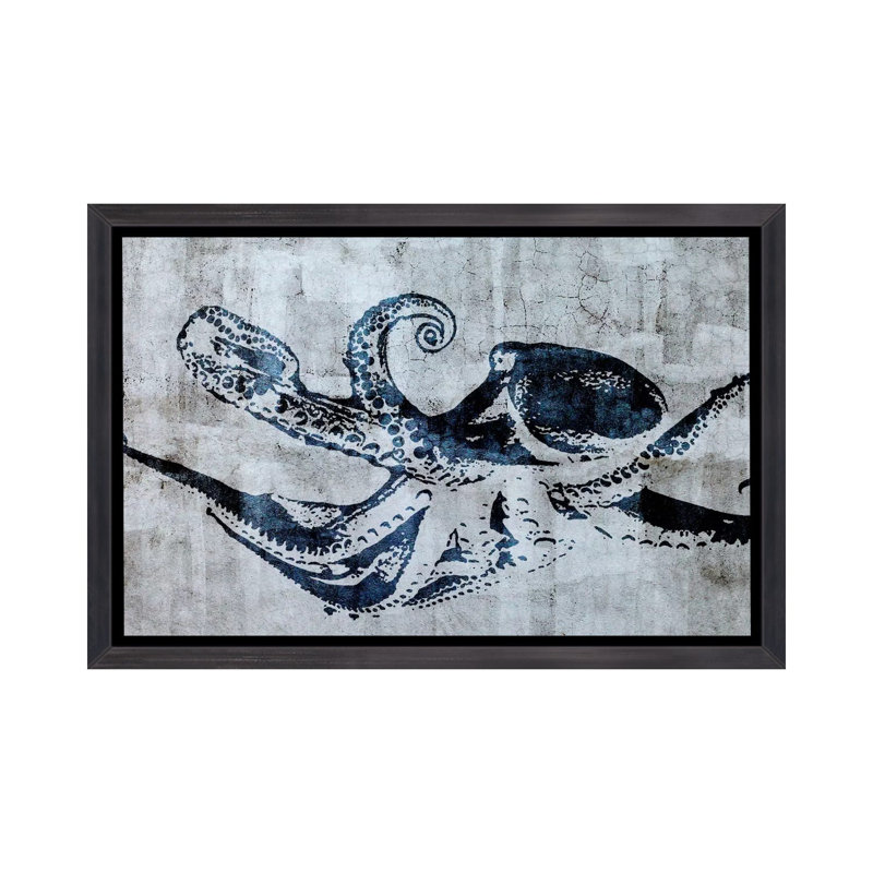Impression d’art graphique, "Octopus Street art", H 40 po x l 60 po x 1,5 po, Toile avec cadre noir patiné