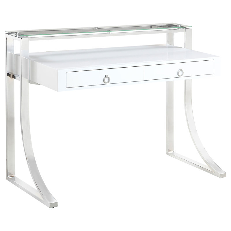 Bureau d'écriture blanc à 2 tiroirs ultrabrillant
