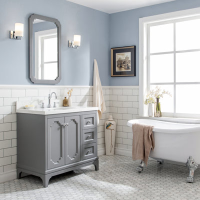 Grand meuble-lavabo de comptoir en marbre 36 po avec robinet Carrara