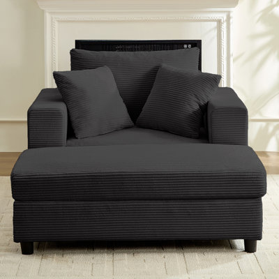 Oversized Ergonomic Chaise Lounge Chair With 7" Thick Cushion & Hidden Storage - 380lbs Weight Capacity, Corduroy Fabric, Removable Pillows For Living