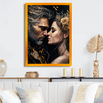 «Black and Gold Couple Kissing Art II», art mural traditionnel sur toile