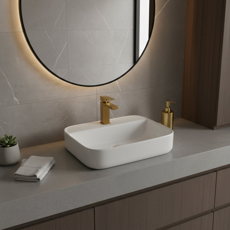 Lavabo à poser rectangulaire blanc en céramique (certifié Cupc)